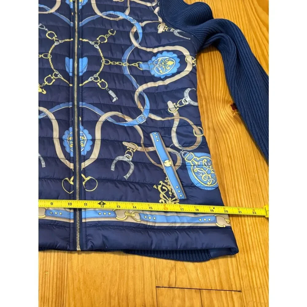 J Mclaughlin Andi Jacket SZ LRG Fairfax Crest Puffer Zip Chain Equestrian